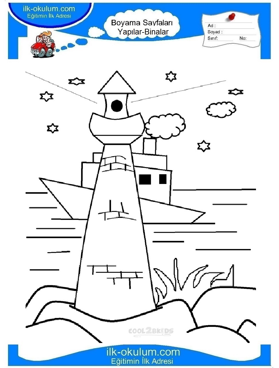 Çocuklar İçin Deniz Feneri Boyama Sayfaları 